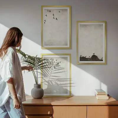 3er-Set Bilder mit Rahmen fliegende Vögel im minimalistischen Design