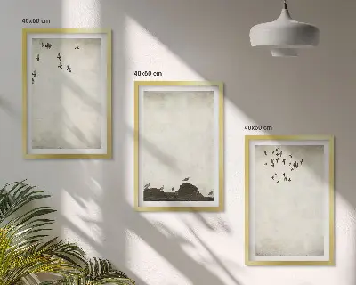 3er-Set Bilder mit Rahmen fliegende Vögel im minimalistischen Design
