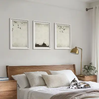 3er-Set Bilder mit Rahmen fliegende Vögel im minimalistischen Design