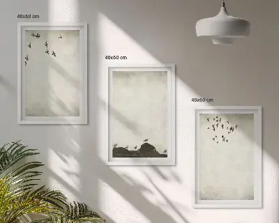 3er-Set Bilder mit Rahmen fliegende Vögel im minimalistischen Design