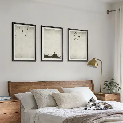 3er-Set Bilder mit Rahmen fliegende Vögel im minimalistischen Design