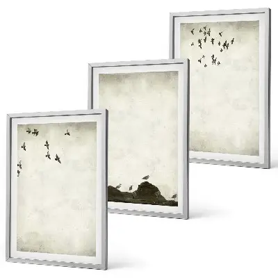 3er-Set Bilder mit Rahmen fliegende Vögel im minimalistischen Design