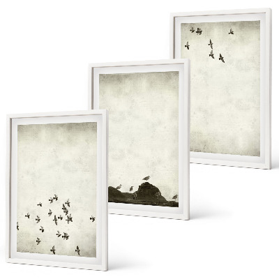 Gerahmtes bilderset Vögel im Flug, minimalistischer Stil