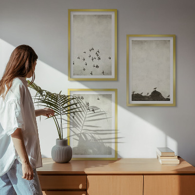 Gerahmtes bilderset Vögel im Flug, minimalistischer Stil
