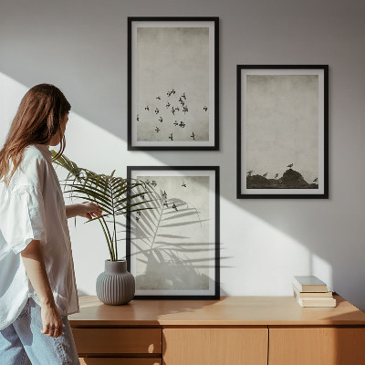 Gerahmtes bilderset Vögel im Flug, minimalistischer Stil