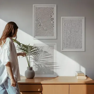 Bilder-3er-Set mit Rahmen Sandmuster geometrische Strukturen geometrische Strukturen im Sanddesign dreiteilig