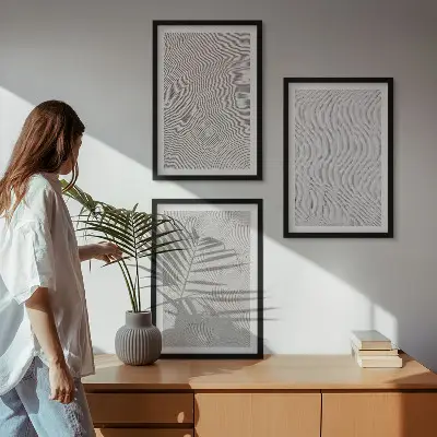 Bilder-3er-Set mit Rahmen Sandmuster geometrische Strukturen geometrische Strukturen im Sanddesign dreiteilig
