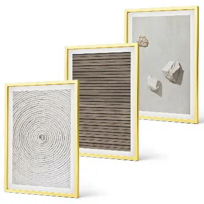 Gerahmtes Bilderset mit natürlichen Texturen in Holz und Stein Optik