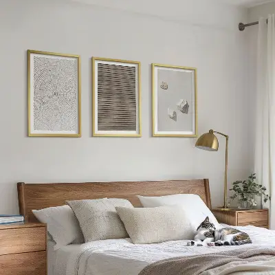 Gerahmtes Bilderset mit natürlichen Texturen in Holz und Stein Optik