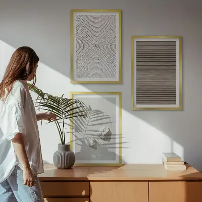 Gerahmtes Bilderset mit natürlichen Texturen in Holz und Stein Optik