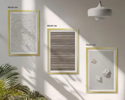 Gerahmtes Bilderset mit natürlichen Texturen in Holz und Stein Optik