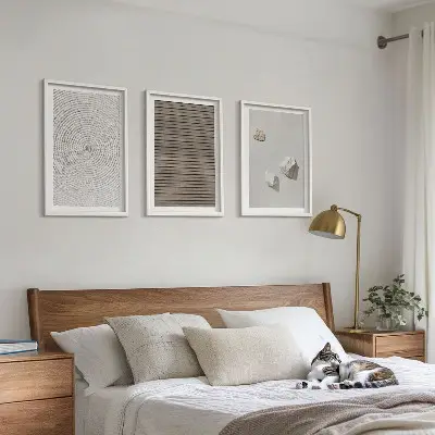 Gerahmtes Bilderset mit natürlichen Texturen in Holz und Stein Optik
