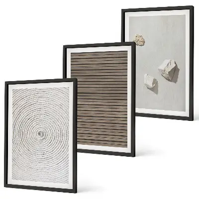 Gerahmtes Bilderset mit natürlichen Texturen in Holz und Stein Optik