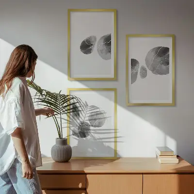 3er-Set Bilder mit Rahmen abstrakte Kunst mit Farbspritzern