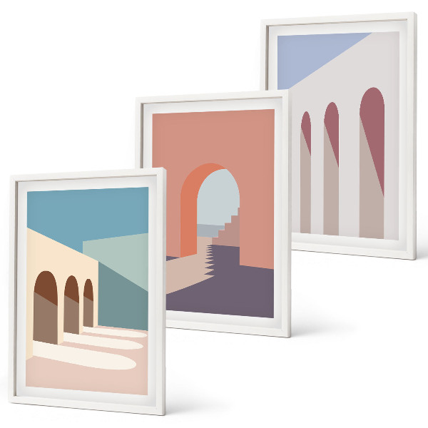 Gerahmtes bilderset Architekturgrafiken in Pastellfarben
