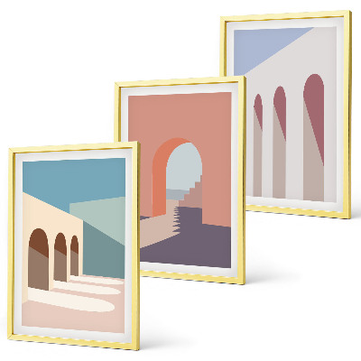 Gerahmtes bilderset Architekturgrafiken in Pastellfarben