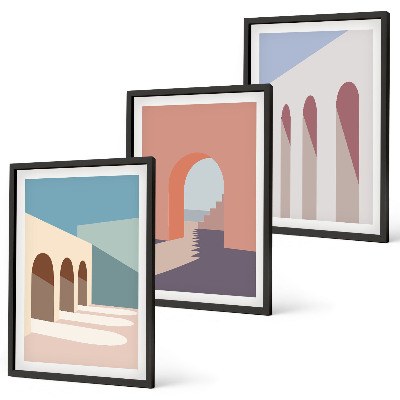 Gerahmtes bilderset Architekturgrafiken in Pastellfarben