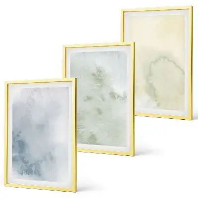 Gerahmtes Bilderset mit pastellfarbenen Motiven auf Leinwand