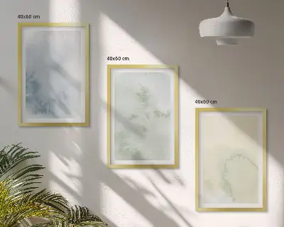 Gerahmtes Bilderset mit pastellfarbenen Motiven auf Leinwand