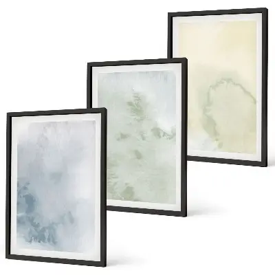 Gerahmtes Bilderset mit pastellfarbenen Motiven auf Leinwand