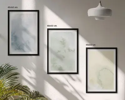 Gerahmtes Bilderset mit pastellfarbenen Motiven auf Leinwand