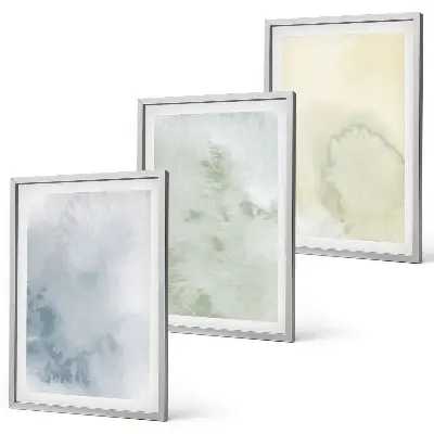 Gerahmtes Bilderset mit pastellfarbenen Motiven auf Leinwand