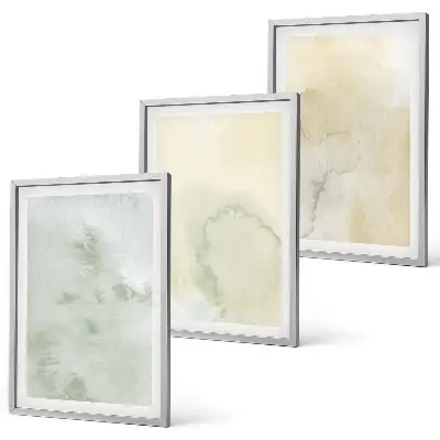 Gerahmtes Bilderset mit pastellfarbenen Aquarelltexturen