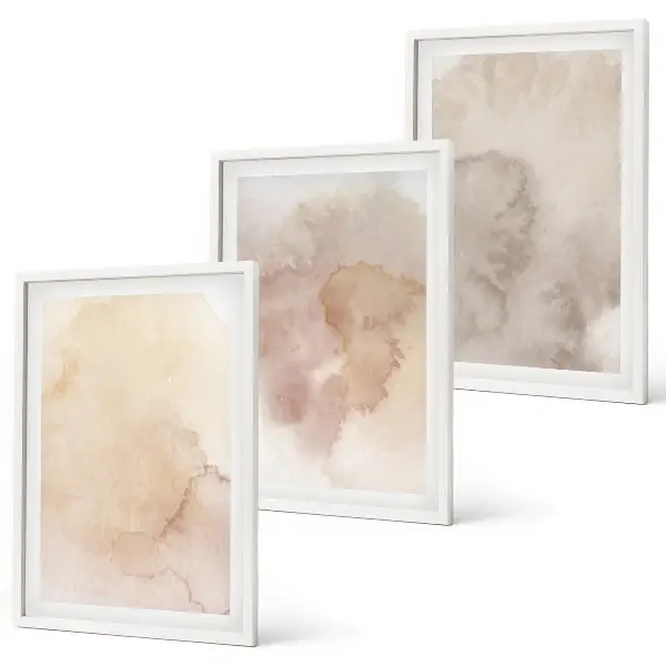 Bilder-3er-Set mit Rahmen mit warmen Aquarell-Pastelltexturen