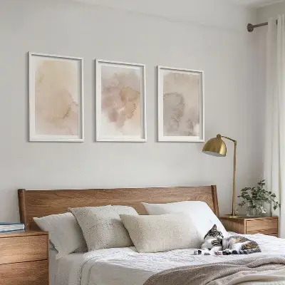Bilder-3er-Set mit Rahmen mit warmen Aquarell-Pastelltexturen