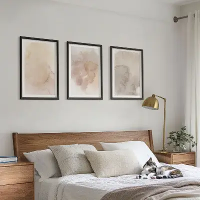Bilder-3er-Set mit Rahmen mit warmen Aquarell-Pastelltexturen