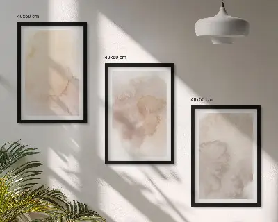 Bilder-3er-Set mit Rahmen mit warmen Aquarell-Pastelltexturen