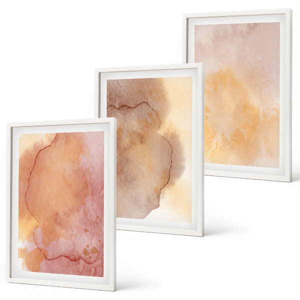 Gerahmtes bilderset Warme, farbenfrohe Aquarelltexturen