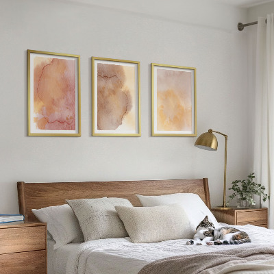 Gerahmtes bilderset Warme, farbenfrohe Aquarelltexturen