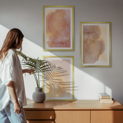 Gerahmtes bilderset Warme, farbenfrohe Aquarelltexturen