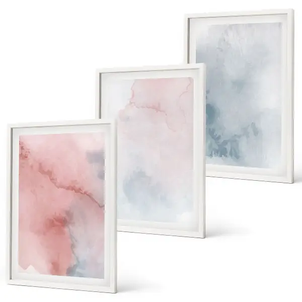 3er-Set Bilder mit Rahmen pastellfarbene Motive auf Leinwand