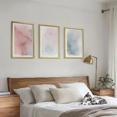 3er-Set Bilder mit Rahmen pastellfarbene Motive auf Leinwand