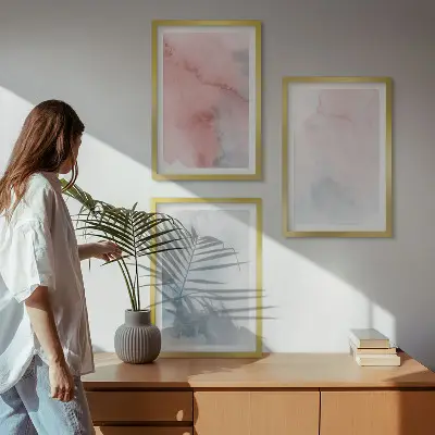 3er-Set Bilder mit Rahmen pastellfarbene Motive auf Leinwand