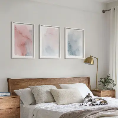 3er-Set Bilder mit Rahmen pastellfarbene Motive auf Leinwand