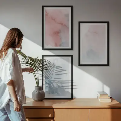 3er-Set Bilder mit Rahmen pastellfarbene Motive auf Leinwand