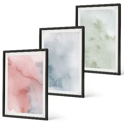Gerahmtes Bilderset mit pastellfarbenen Aquarellstrukturen
