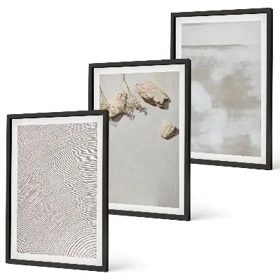3er-Set Bilder mit Rahmen mit Boho-Textur aus Sandsteinen