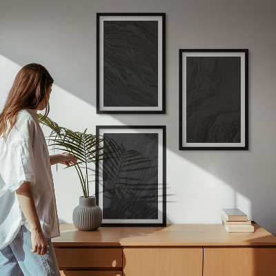 Gerahmtes bilderset Dunkler Marmor, elegante Texturen