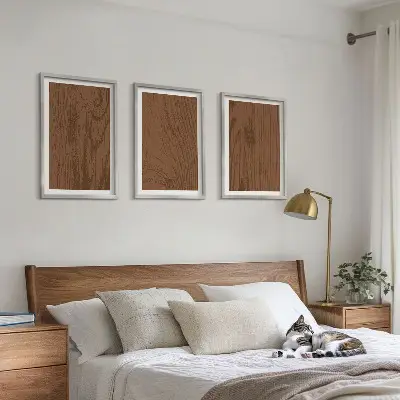 Gerahmtes Bilderset mit Motiv Holzstruktur Rinde und Minimalismus