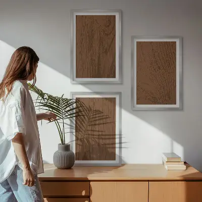 Gerahmtes Bilderset mit Motiv Holzstruktur Rinde und Minimalismus