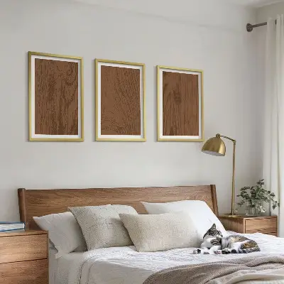 Gerahmtes Bilderset mit Motiv Holzstruktur Rinde und Minimalismus