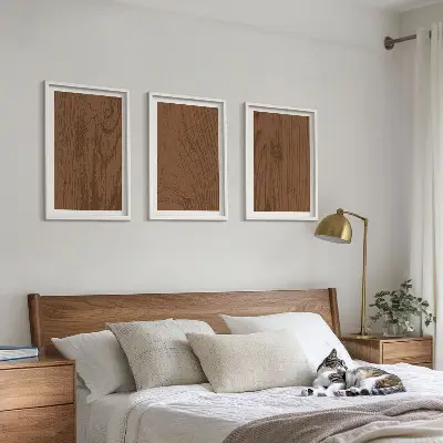 Gerahmtes Bilderset mit Motiv Holzstruktur Rinde und Minimalismus