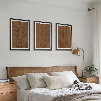 Gerahmtes Bilderset mit Motiv Holzstruktur Rinde und Minimalismus