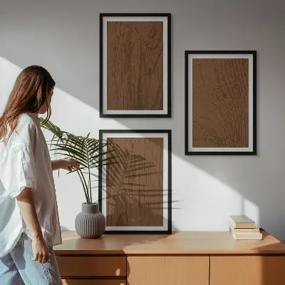 Gerahmtes Bilderset mit Motiv Holzstruktur Rinde und Minimalismus