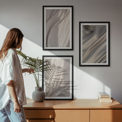 Bilder-3er-set mit rahmen Nahaufnahme von natürlichen Boho-Stoffen