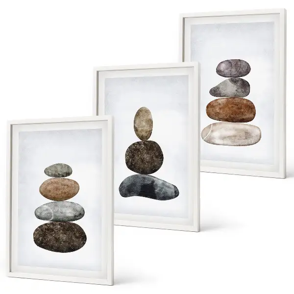 Gerahmtes Bilderset mit minimalistischen Boho-Steinen